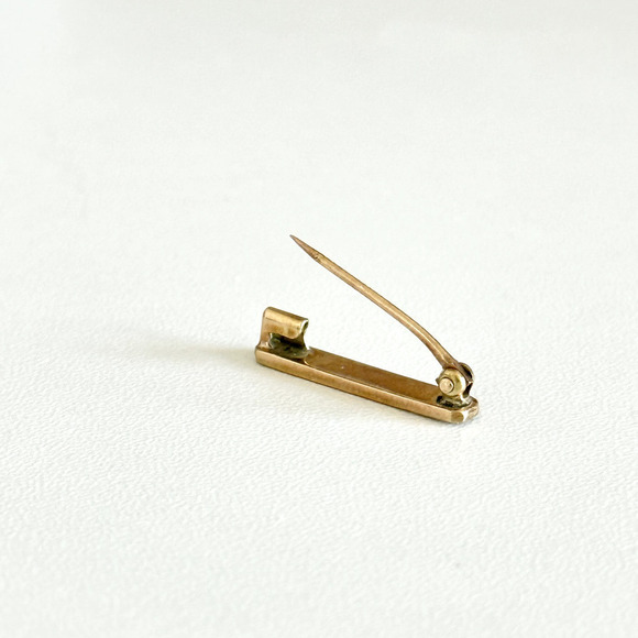 Antique 14K Yellow Gold Blue Guilloche Enamel Detail Small Petite Bar Brooch Pin - Picture 7 of 13